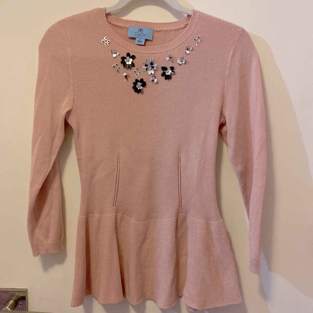CeCe peplum embellished sweater
